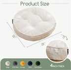 HIGOGOGO Floor Pillow Cushion for Adults, Meditation Cushion Pillow, Large Round Floor Sitting, Tufted Corduroy Cover, for Tatami Living Room or Yoga, 22x22 Inch, Beige