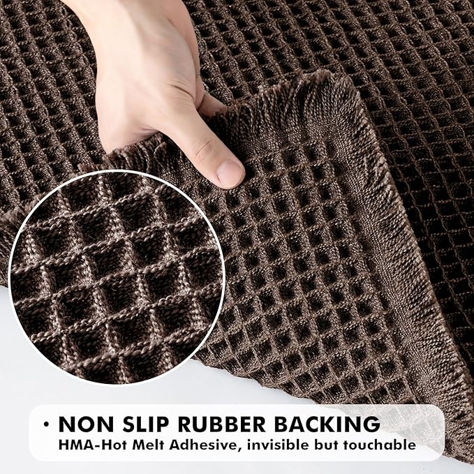 MIULEE Set of 2 Waffle Bathroom Rugs, Boho Bath Rugs Non Slip Washable, Super Absorbent Bath Mats, Ultra Soft Rubber Backed Shower Mats for Bathroom Floor, Tub, Chocolate, 17"x24"+18"x30"