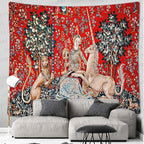 FEASRT Medieval Maiden Tapestry European Royal Princess Tapestrys Wild Animal Tapestry, Large 100x90 Inches Soft Flannelette, for Bohemian Mandala Bedroom Living Room Dorm