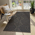 Lahome Boho 3x5 Easy Jute Rugs for Entryway, Black and White Outdoor Rug for Patio, Maze Lines Modern Indoor Outdoor Rugs, Non Slip Stain Resistant Front Door Carpet for Porch Balcony