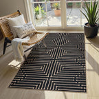 Lahome Boho 3x5 Easy Jute Rugs for Entryway, Black and White Outdoor Rug for Patio, Maze Lines Modern Indoor Outdoor Rugs, Non Slip Stain Resistant Front Door Carpet for Porch Balcony