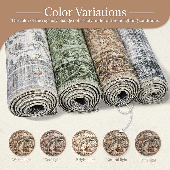 Washable Rugs for Living Room: 9x12 Area Rugs for Bedroom Ultral Soft Non-Slip Stain Resistant Vintage Boho Large Carpet for High-Traffic Dining Room - Farmhouse Decor