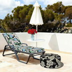 Indoor/Outdoor Inflatable Ottoman with Handle, Decorative Fade-Resistant Round Footstool D21 x H9 inch, Portable Ottoman Pouf for Patio Garden Camping, Elegant Vines Black