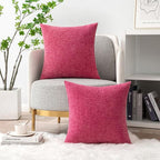 MIULEE Pack of 2 Couch Throw Pillow Covers 18x18 Inch Soft Hot Pink Chenille Pillow Covers for Sofa Living Room Solid Dyed Pillow Cases