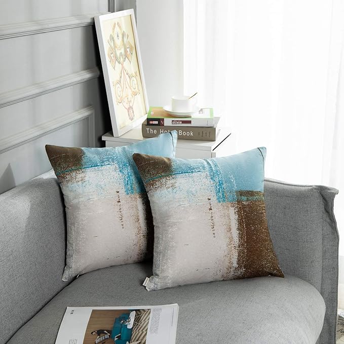 Britimes Throw Pillow Covers Home Decor Set of 2 Pillow Cases Decorative 20 x 20 Inches Outdoor Cushion Couch Sofa Pillowcases Beige Blue