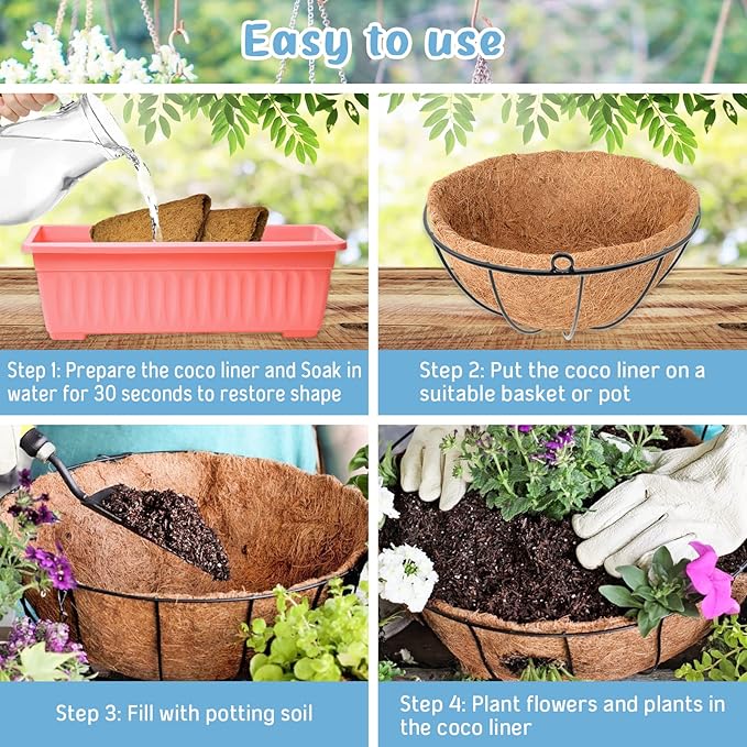 Legigo 3 Pack 8 Inch Hanging Basket Coco Liners Replacement, 100% Natural Round Coconut Coco Fiber Planter Basket Liners for Hanging Basket Flowers/Vegetables