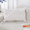 PANOD Super Soft Farmhouse Decorative Plush Throw Pillow Covers 12 x 20 White,Solid Diamond Pattern Tufted with Tassels Modern Accent Boho Lumbar Cushion Cover Pillow Case for Couch Sofa