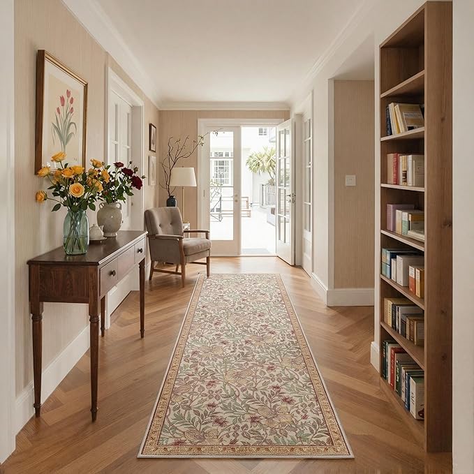 GENIMO Area Rug 2x3 Doormat, Machine Washable Low Pile Rugs, Small Retro Chenille Entryway Mat for Entrance, Hallway, Kitchen and Corridor, Floral Terracotta