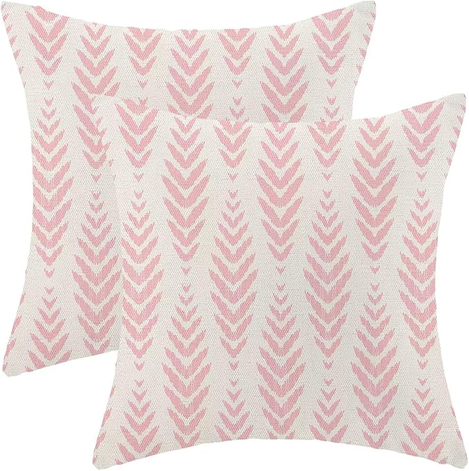 BETGINY Boho Pillow Covers 18 x 18 Inch Pack of 2, Pink Bohemian Ethnic Herringbone Pattern Decorative Throw Pillow Covers Vintage Linen Farmhouse Outdoor Pillowcase for Bedroom Home Sofa Decor