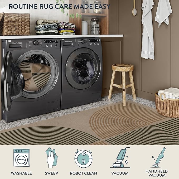 Lahome Enfys Modern Rainbow Outdoor Easy Jute Rug, Area Rugs 9x12 Living Room Patio Rug Large Farmhouse Indoor Outdoor Rugs, Contemporary Non Slip Dining Room Rugs for Under Table Sunroom