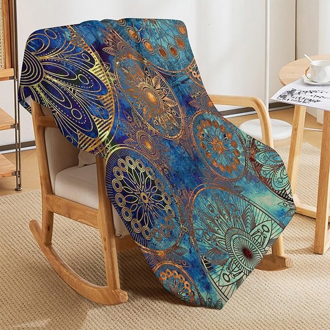 Boho Floral Throw Blanket Retro Mandala Flower Vintage Mystical Dream Style Theme Blanket for Sofa Bed Couch Chair Or Dorm 30"x40"