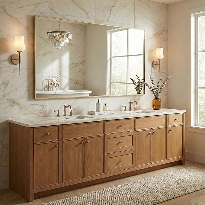 55"x30" Gold Bathroom Mirror for Vanity, Metal Framed Large Wall Mirror, Oversized Horizontal/Vertical Rectangular Mirror Over Sink, Modern Luxe Decor