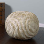 CC Home Furnishings 20" Gold and Ivory Hand Knitted Round Pouf Ottoman