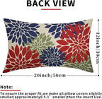 4th of July Pillow Covers 12X20 Inch Set of 2, Patriotic Red Blue Green Dahlia Floral Print Holiday Decorative Rectangle Throw Pillow Covers Outdoor Farmhouse Cushion Case for Couch Sofa Bed Decor