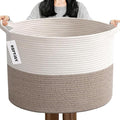 90L Large Blanket Basket,21.7"L x 21.7"W x 13.8"H Rope Woven Baskets with Handles, Toys Storage Bins,Laundry Basket Perfect for Living Room, Nursery,Bedroom,Home Organization,White&Brown
