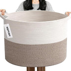 90L Large Blanket Basket,21.7"L x 21.7"W x 13.8"H Rope Woven Baskets with Handles, Toys Storage Bins,Laundry Basket Perfect for Living Room, Nursery,Bedroom,Home Organization,White&Brown