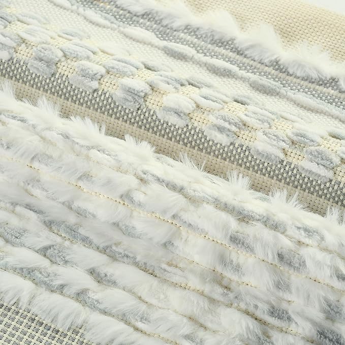 FUTEI White Grey Blue Accent Throw Pillow Covers Set of 2, 20x20 Inch Plush Tufted Striped Textured Decorative Cushion Cases for Farmhouse Boho Couch Decor
