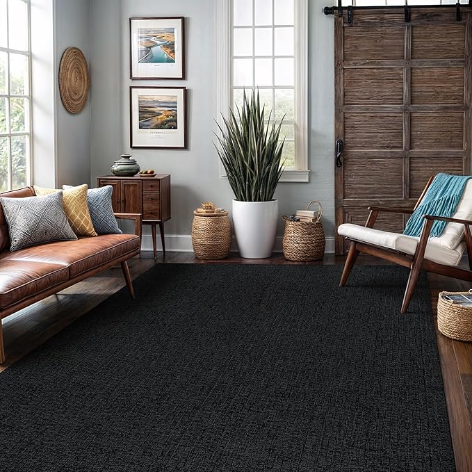Easy Jute Rug 8x10 Indoor Outdoor Natural Rugs Solid Fiber Rug Woven Area Rug Boho Easy Clean Inside Carpet for Living Room Bedroom Dining Room Hallway or Outdoor Patio Porch (8 X 10 Dark Grey)
