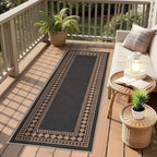 GarveeHome Jute Runner Rug 2x6 Washable Easy Jute Rug Non-Slip, Modern Bordered Indoor Outdoor Floor Mats, Easy Cleaning Geometric Neutarl Rugs for Kitchen Bedroom Balcony Entryway Porch, Black Brown