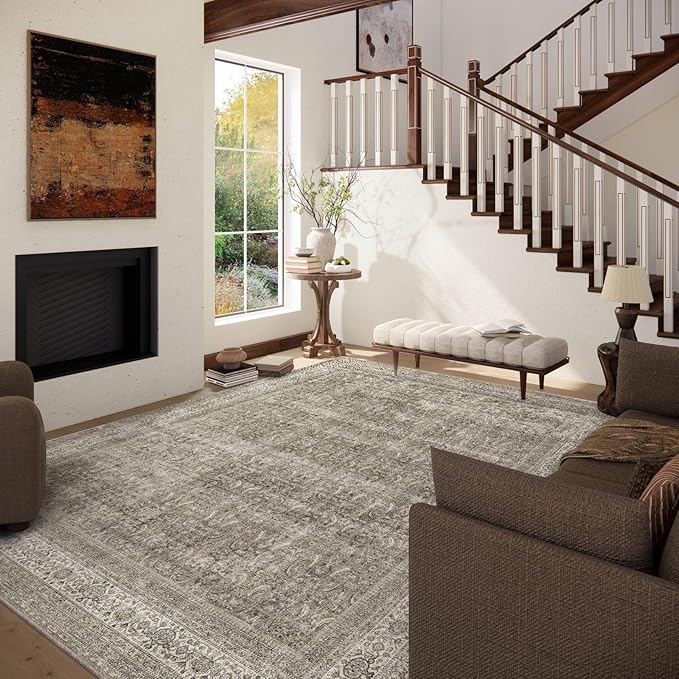 10x12 Area Rugs for Living Room: Bedroom Rug Washable Stain Resistant Non Slip Low Pile Soft Boho Large Area Rug for Kitchen Dining Room Under Table Nursery Farmhouse Home Office Indoor
