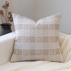 Decorative Neutral Throw Pillow Covers 18x18 Farmhouse Pillow Covers Cotton Check Cushion Covers Home Decor for Sofa Couch Living Room Bedroom 1PC, Taupe Check