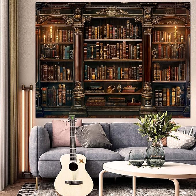 Accnicc Vintage Bookshelf Tapestry Medieval Art Book Tapestries Wall Hanging Gothic Dark Academia Retro Library Backdrop Tapestry for Bedroom Living Room Dorm Study Classroom 90× 68 inch