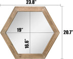 Stonebriar Decorative 24" Hexagon Hanging Wall Mirror with Natural Wood Frame and Attached Hanging Bracket, Rustic Farmhouse Decor for the Living Room, Bathroom, Bedroom, and Entryway Brown