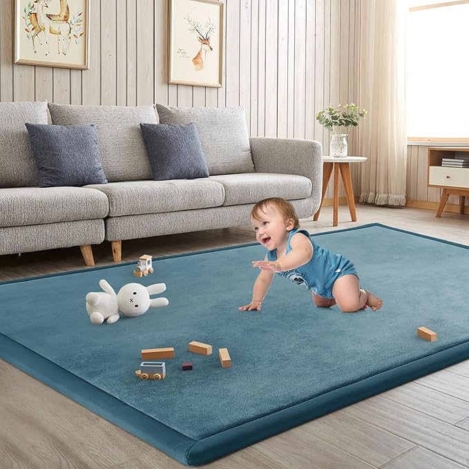 Baby Play Mat for Floor Nursery Rug Muscle Mat Area Rug Playroom Rug 50"x50" Playpen Mat Memory Foam 1.3" Thick Crawling Mat for Babies,Toddlers, Infants, Kids,Indigo