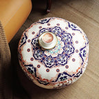 Unstuffed Pouf Cover Ottoman Footrest Bohemian Chenille Foot Stool Floor Bean Bag 20x8 Inches for Living Room Bedroom Home Decor (Blue, Round)