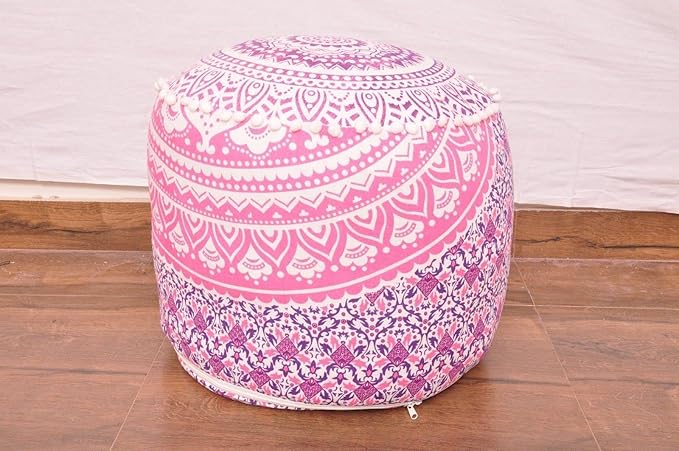 Indian Mandala Floor Pillow Ottoman Pouf Cover Bohemian Living Room Decor Cushion Cover Boho Cotton Meditation Pouf Cover Seating Throws Kids Bean Bag Case