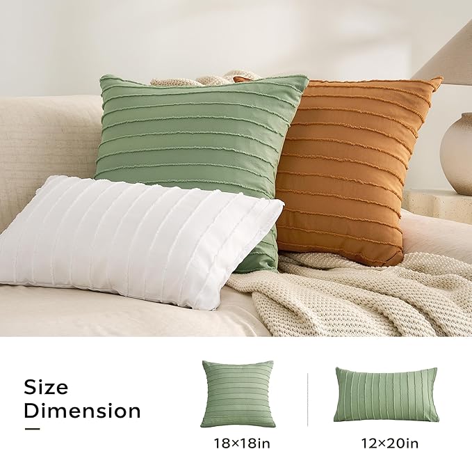 JELLYMONI 2 Pack Light Green Pillowcases 12" x20", Soft Microfiber Striped Tufted Pillow Covers(Pillows are not Included)