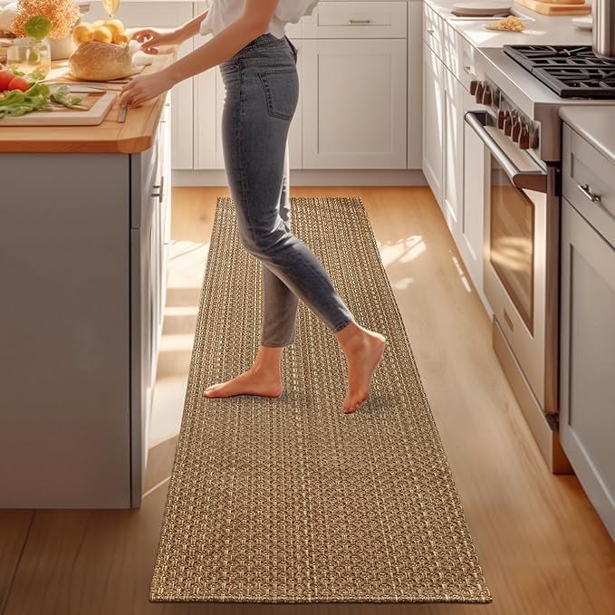 Bathroom Runner Rug,Boho 2x6 ft Hallway Runner,Braided Style Neutral Kitchen Runner Rugs,Faux Jute Rug with Rubber Backing,Machine Washable Solid Entryway Runner Non Slip,Tan Brown