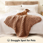 L'AGRATY Chunky Knit Blanket Throw - Soft Chunky Throw Blanket 30x40 inches: 100% Hand Kintted Chenile Crochet Throw Blanket for Couch - Large Cable Knit Chunky Blanket for Home Decor(Brown)