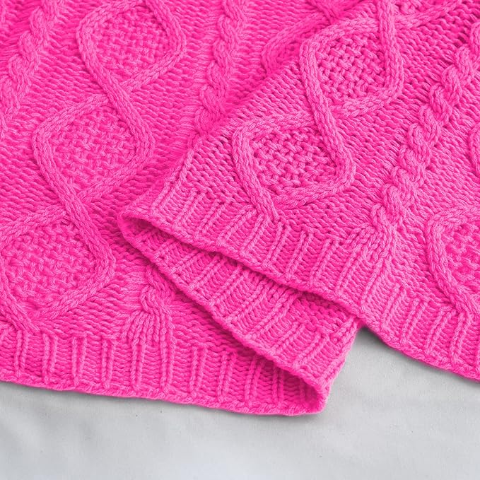 Homiest Hot Pink Cable Knit Throw Blanket Set of 3, 50"x60" Blanket & 2x18"x18" Pillow Covers, Soft & Cozy Acrylic Blanket for Couch, Bed, Sofa