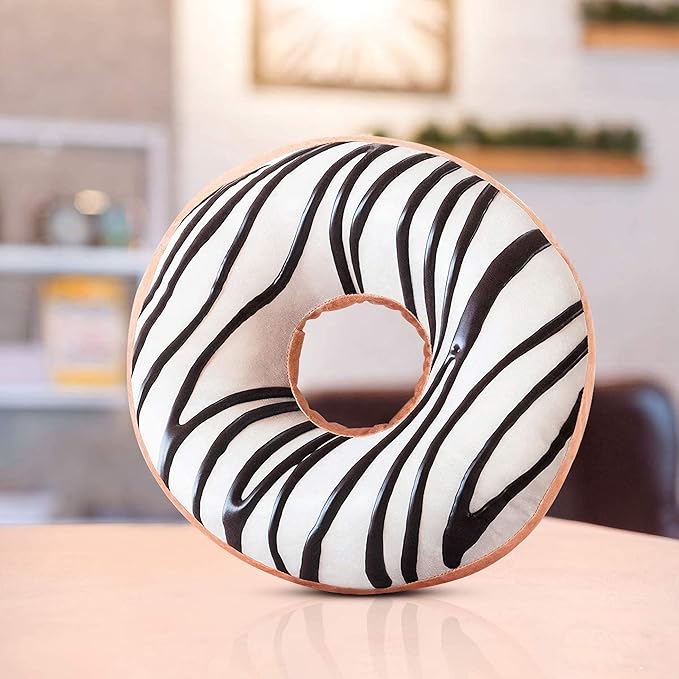 HYSEAS Round Throw Pillow 14 Inch Chocolate White Donut, 3D Digital Print Decorative Soft Food Shaped Pillow, Light Weight Seat Cushion for Couch, Chair, Floor, Sofa, 2 Pack