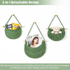 Halidali 3 Tier Hanging Fruit Baskets for Kitchen, Boho Cotton Rope Handwoven Vegetable Hammock Produce Storage Wall Mounted Large Organizing Basket for Farmhouse Decor, Onion, Potato (Green)