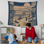 XLDLIOO Beach Coastal Trendy Wall Tapestry, Retro Surfing Summer Ocean Wall Tapestry Hanging for Bedroom Beach House, Beachy Ocean Tapestries Wall Decor Art for Dorm Living Beachy Room 50x60in
