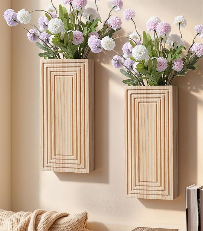 Wooden Wall Planter Vase Set of 2,2 Pack Hanging Planter for Indoor Fake Plants Modern Boho Farmhouse Wall Art Decor for Home Indoor Kitchen Modern Farmhouse Bathroom Living Room Dining Room