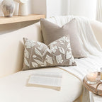 BlissBlush 12x20 Lumbar Pillow Cover, Rectangular Taupe Decorative Throw Pillowcase for Couch Sofa, Embroidered Velvet Farmhouse Accent Cushion (Cover Only)