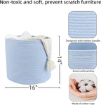 Cotton Rope Basket For Girls Boys Kids 16”X14” Baby Laundry Baskets Nursery Bin Round Woven Basket For Storage Toys Blankets Shoes Clothes blue