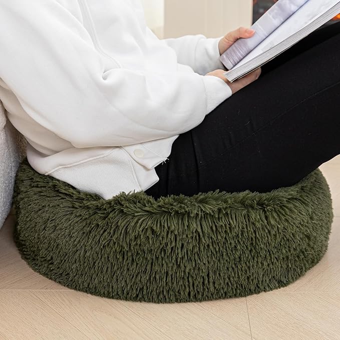 Asuprui Soft Floor Pillow Large Floor Cushion for Sitting Fur Meditation Pillow Premium Yoga Pillow for Living Room Bedroom Balcony Outdoor (Dark Green Floor Pillow with Insert)