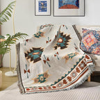 Snycler Boho Throw Blanket for Bed 50 * 60inch Woven Blanket Cotton Polyester Farmhouse Decor for Indoor Outdoor Sofa Bedroom Garden，All Season(White)