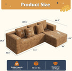WLIVE 108'' Cloud Sectional Couches for Living Room, Modular Boneless Couch with Left Facing Chaise, L Shape Memory Foam Corduroy, with Cushion, Brown