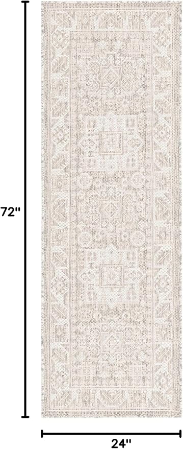 Rugs.com Outdoor Aztec Collection Rug – 6 Ft Runner Light Gray Flatweave Rug Perfect for Hallways, Entryways