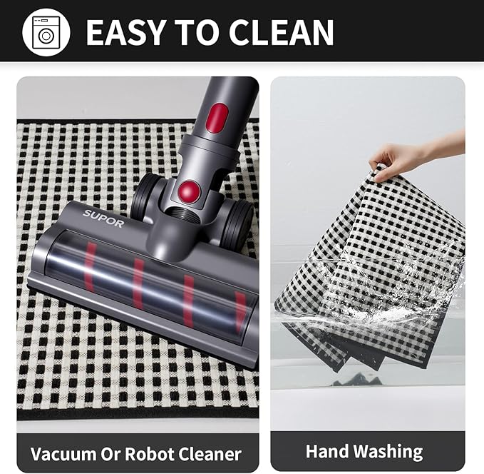 Kitchen Rugs Non Slip Washable, Rubber Backing Soft Chenille Braided Kitchen Mats for Floor, Super Absorbent Kitchen Runner Rug Standing Mat Sink Mat, Easy to Clean, Black 17"x47"