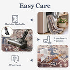 Maroon Blue Living Room Rug 6x9, Washable Non Slip Transitional Distressed Medallion Rug for Dining Room Under Table, Modern Vintage Low Pile Thin Carpet Rugs for Den Bedrom Home Office