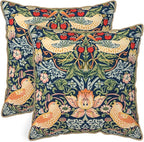 KSLIDS Navy Blue Sage Green Soft Velvet Throw Pillow Covers Set of 2 Red Strawberry Floral Bird Decorative Pillow Covers 20x20 Inch Vintage Chinoiserie Pillow Case for Sofa Couch Farmhouse Home Decor