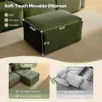 VINGLI 112.2“ Convertible Corduroy Cloud Sectional Couches with Movable Ottoman, L-Shaped Boneless Couches for Living Room with Deep Seat, 3 Seater Modular Spineless Sofa, No Assembly Required, Green