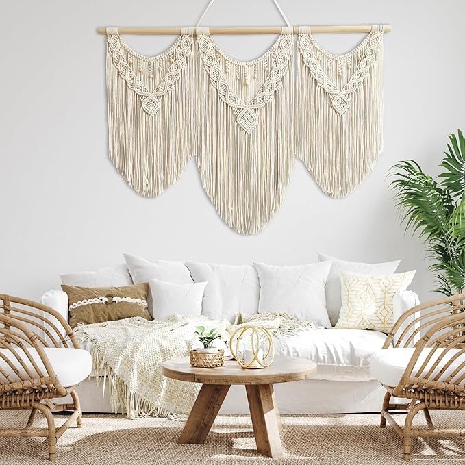 RUIZHIXUAN large macrame wall hanging - Boho Tapestry Macrame Wall Decor Art- Chic Bohemian Handmade Woven Tapestry Home Decoration for Bedroom Living Room Apartment Dorm Gallery - 43"x32" (Bead-B)