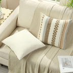 FUTEI Khaki Decorative Throw Pillow Covers 18x18 Inch Set of 2, Soft Tufted Striped Textured Accent Cushion Case,Boho Pillows for Couch Decor